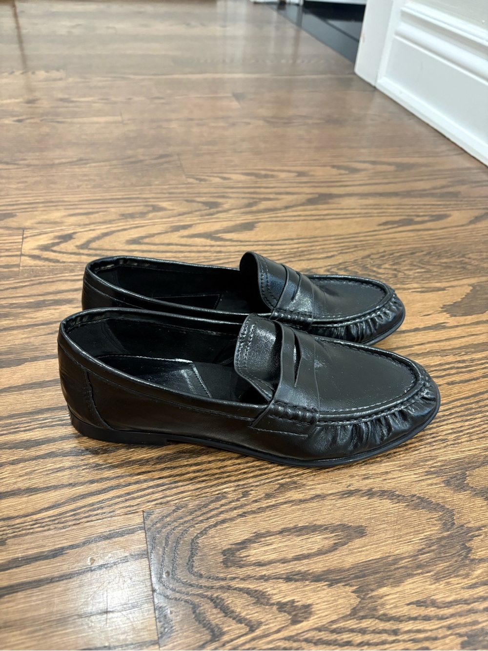 Zara Black Leather Women's Penny Loafers